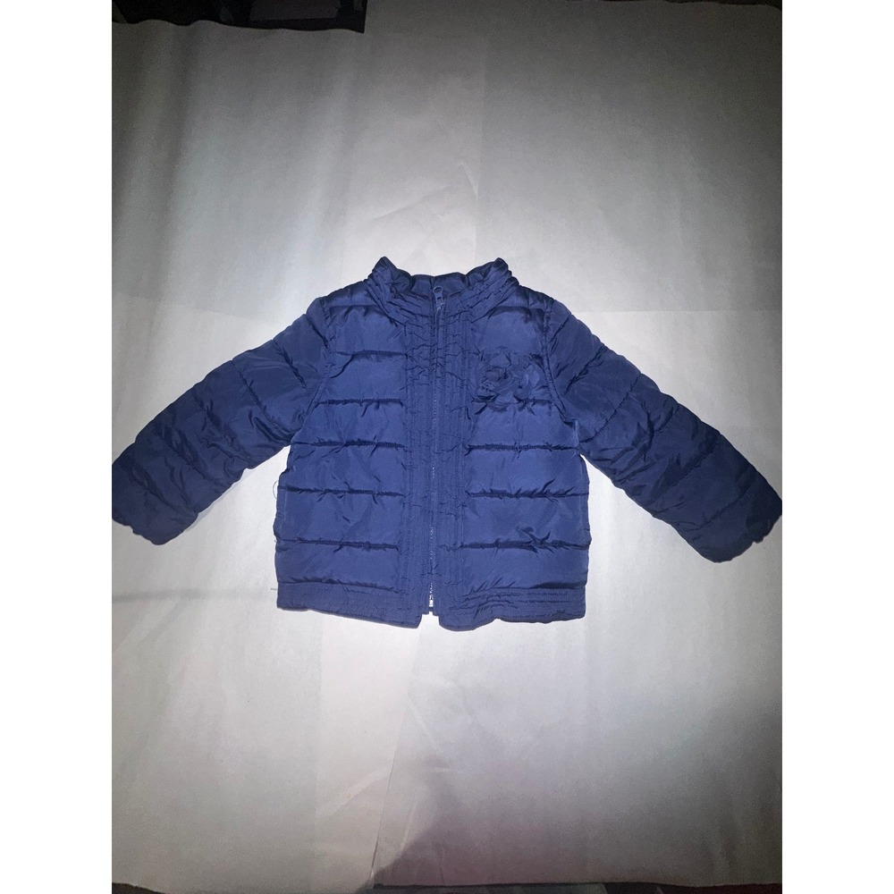 BabyGap Navy Blue Puffer Jacket Pink Fleece Lined Flower 3 Years